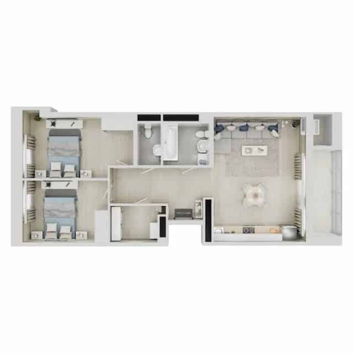 2-комнатная, 73.82 м² в Квартал Чехова