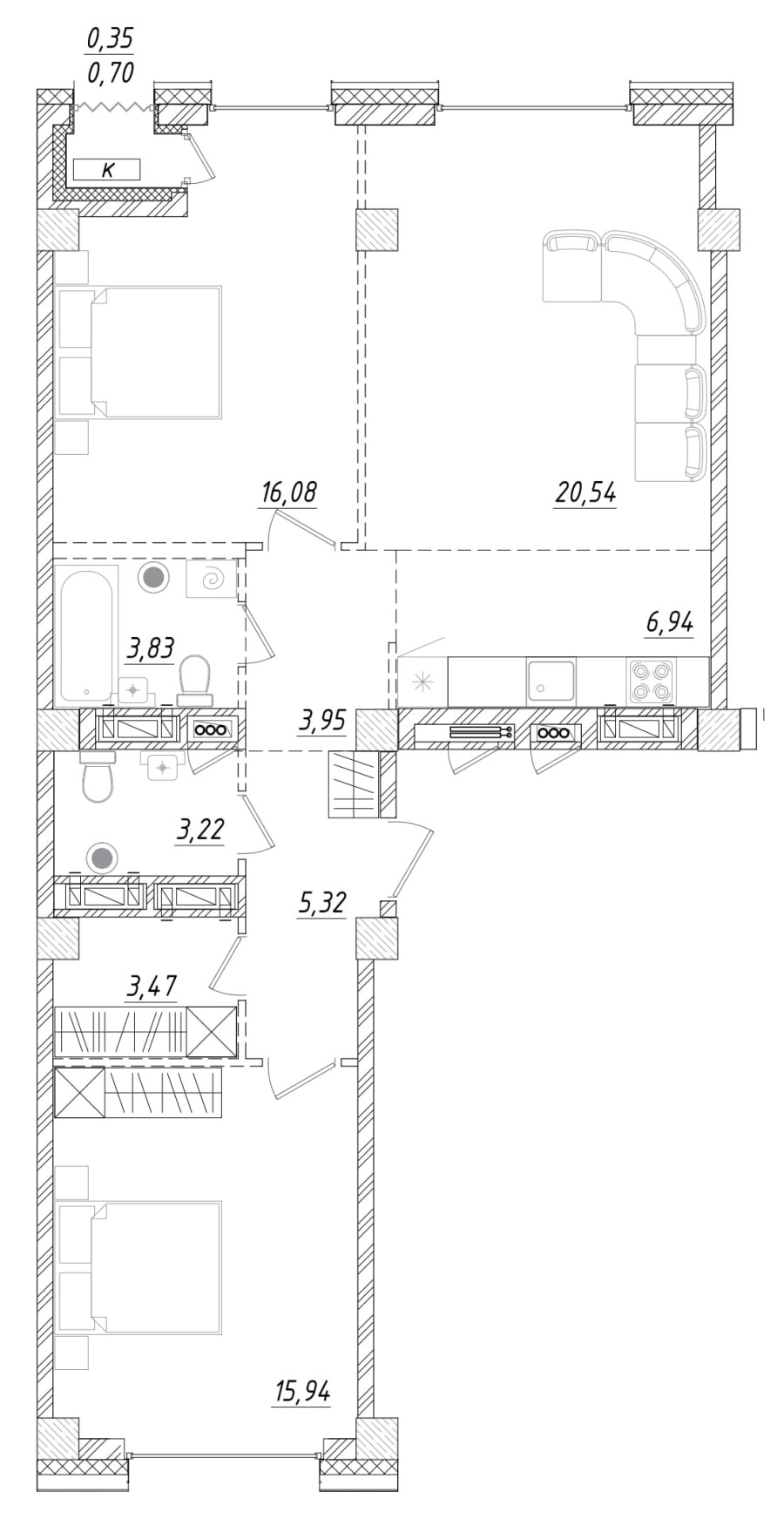 2-комнатная, 79.64 м² в Квартал Чехова