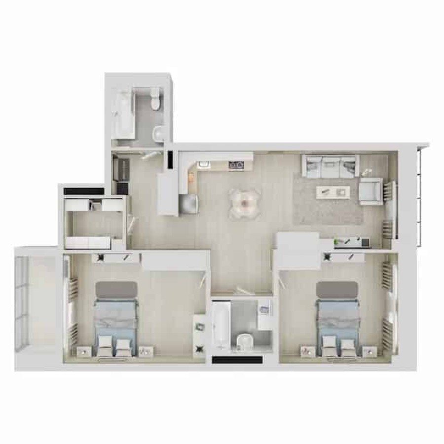 2-комнатная, 90.74 м² в Квартал Чехова