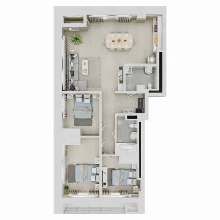 3-комнатная, 98.72 м² в Квартал Чехова