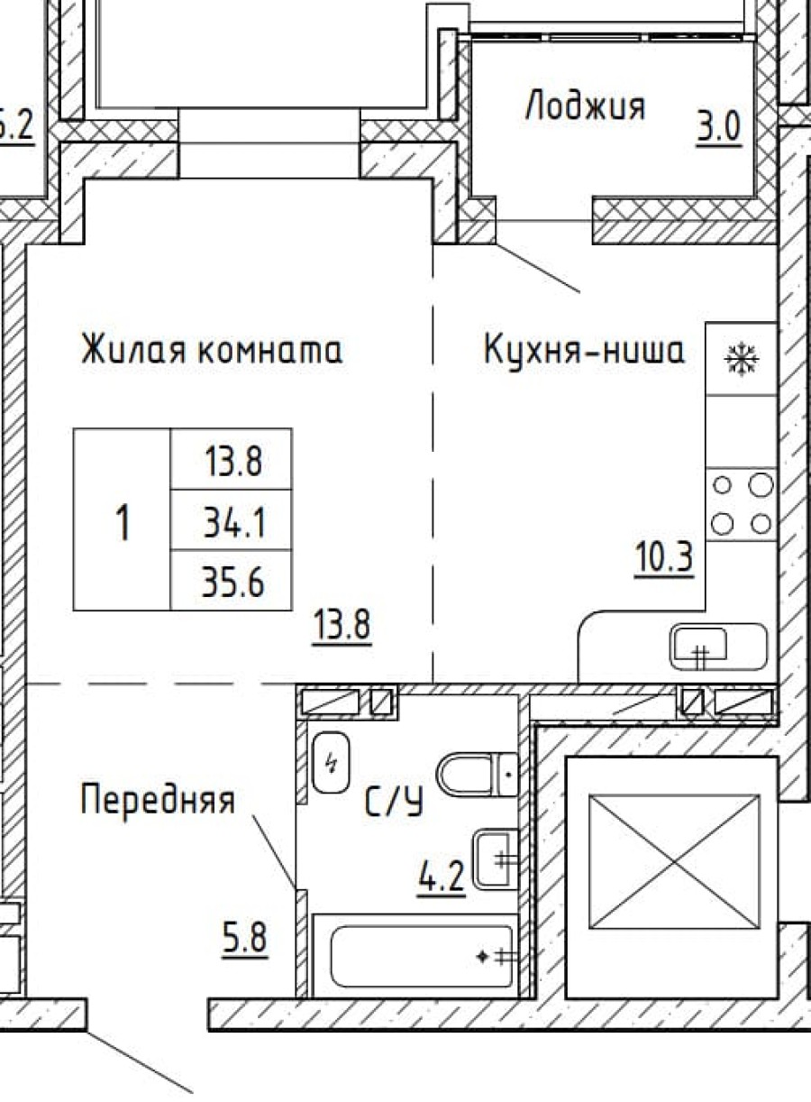 1-комнатная, 35.6 м² в Аргумент