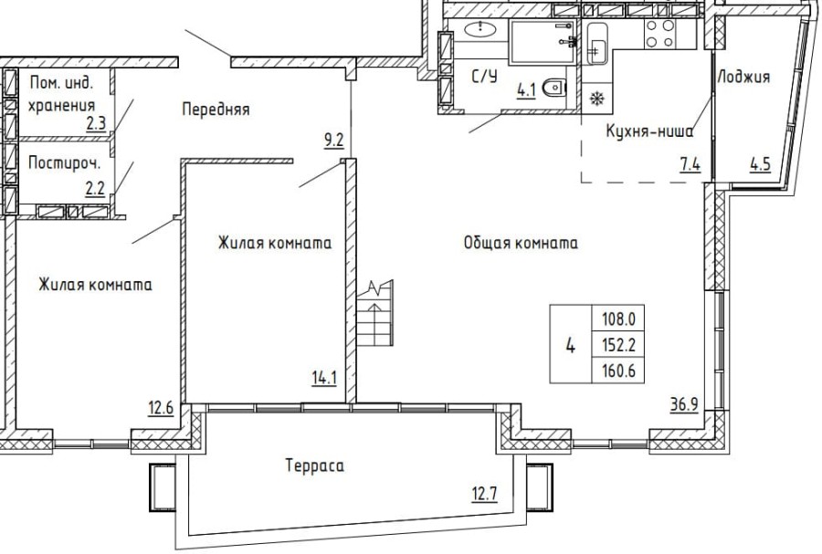 3-комнатная, 160.6 м² в Аргумент