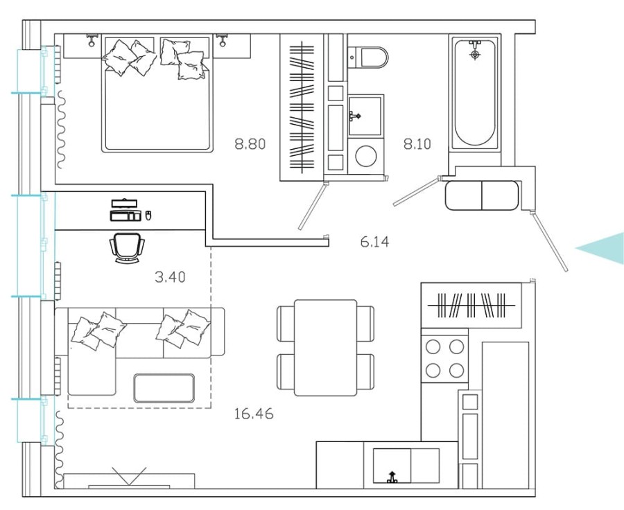 2-комнатная, 36.76 м² в Эмоции