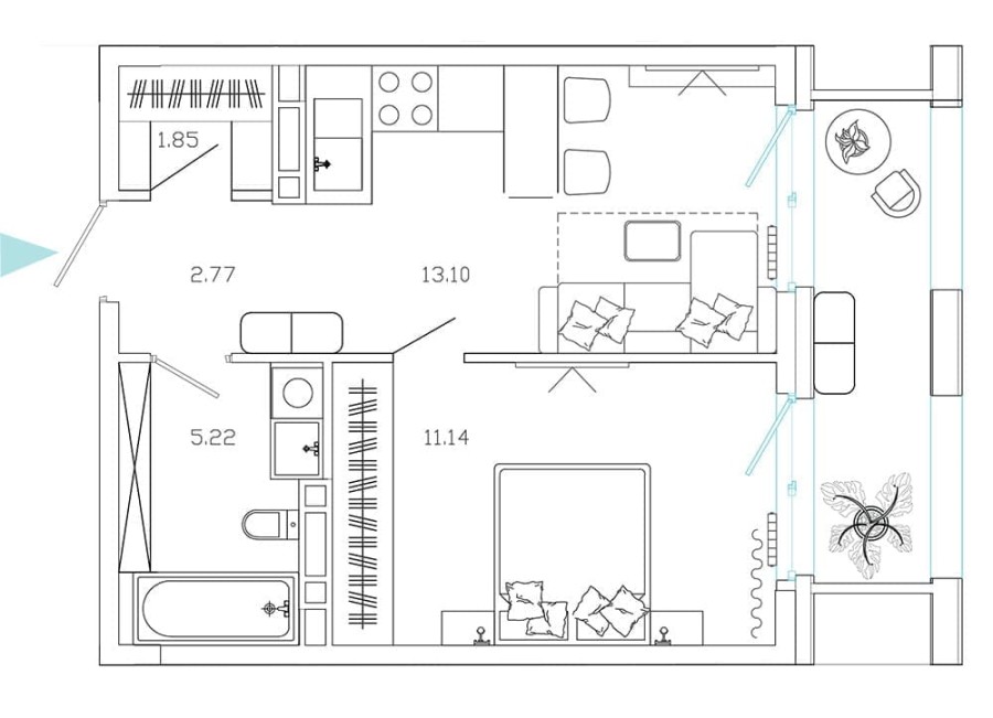 2-комнатная, 38.17 м² в Эмоции