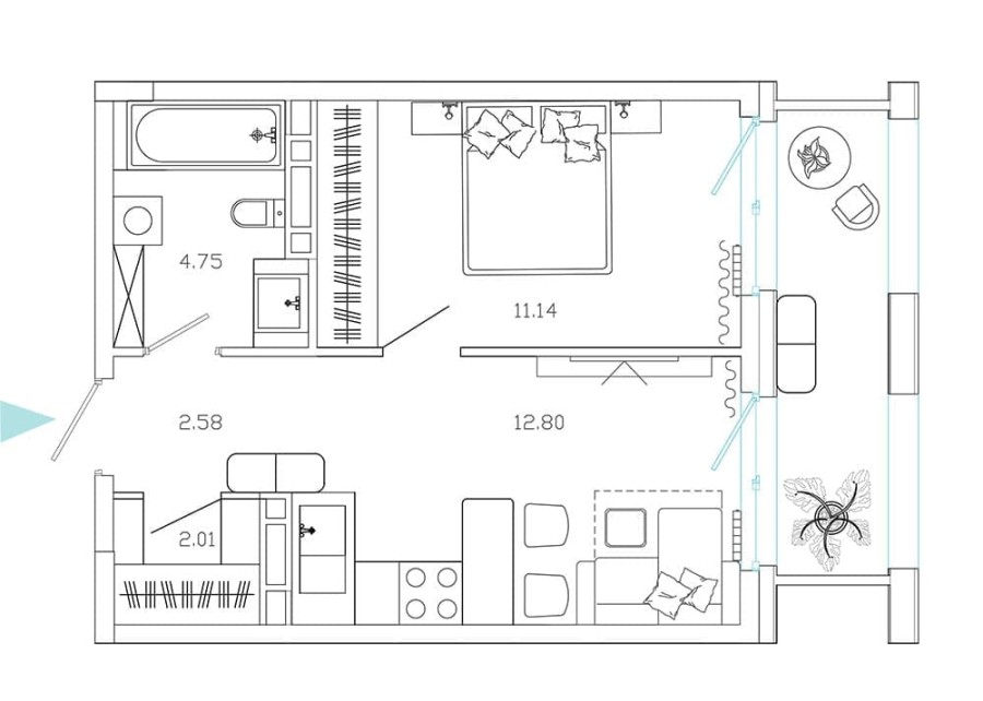 2-комнатная, 36.54 м² в Эмоции