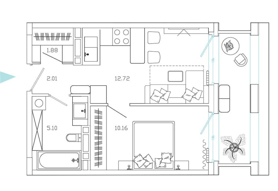 2-комнатная, 35.06 м² в Эмоции