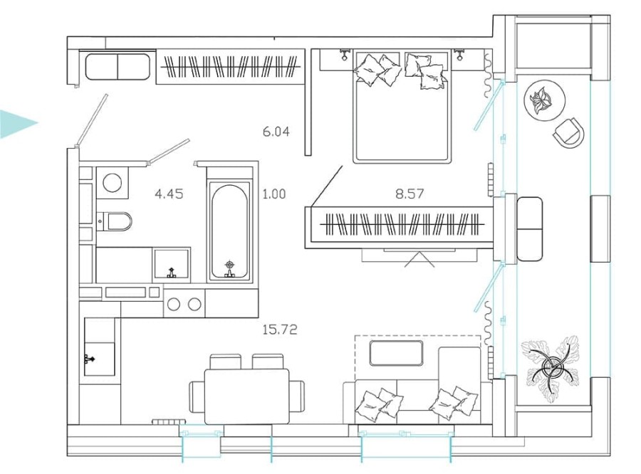 2-комнатная, 39.46 м² в Эмоции
