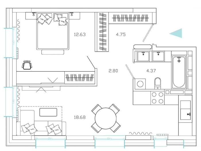 2-комнатная, 43.92 м² в Эмоции