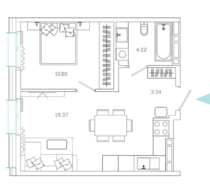 2-комнатная, 37.96 м² в Эмоции