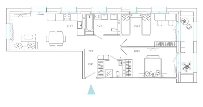 3-комнатная, 70.43 м² в Эмоции