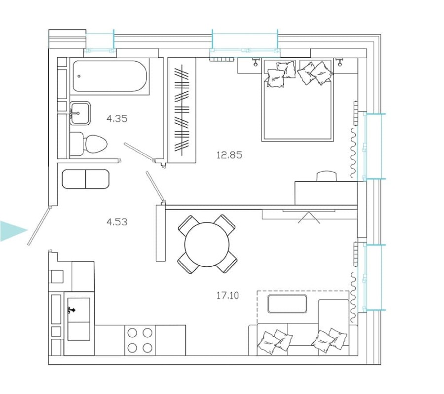 1-комнатная, 39.06 м² в Эмоции