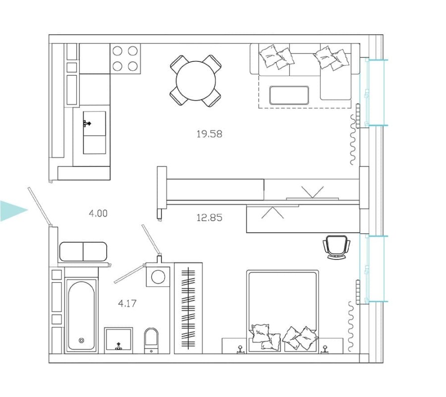 1-комнатная, 40.57 м² в Эмоции