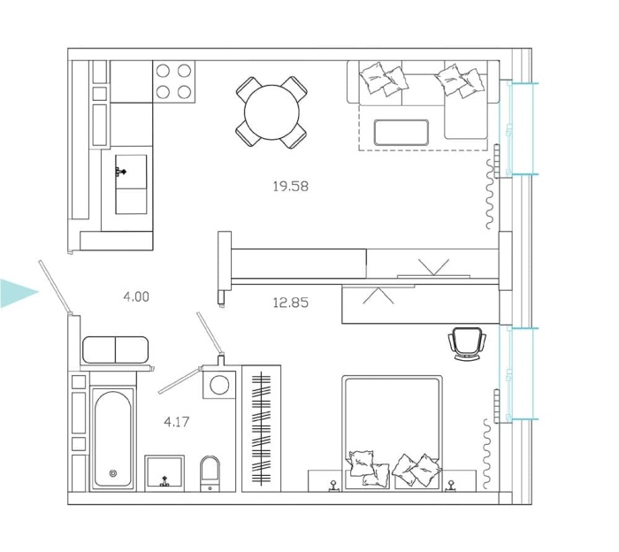 1-комнатная, 40.45 м² в Эмоции