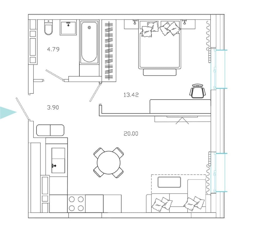 1-комнатная, 42.81 м² в Эмоции