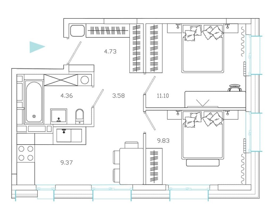 1-комнатная, 43.77 м² в Эмоции