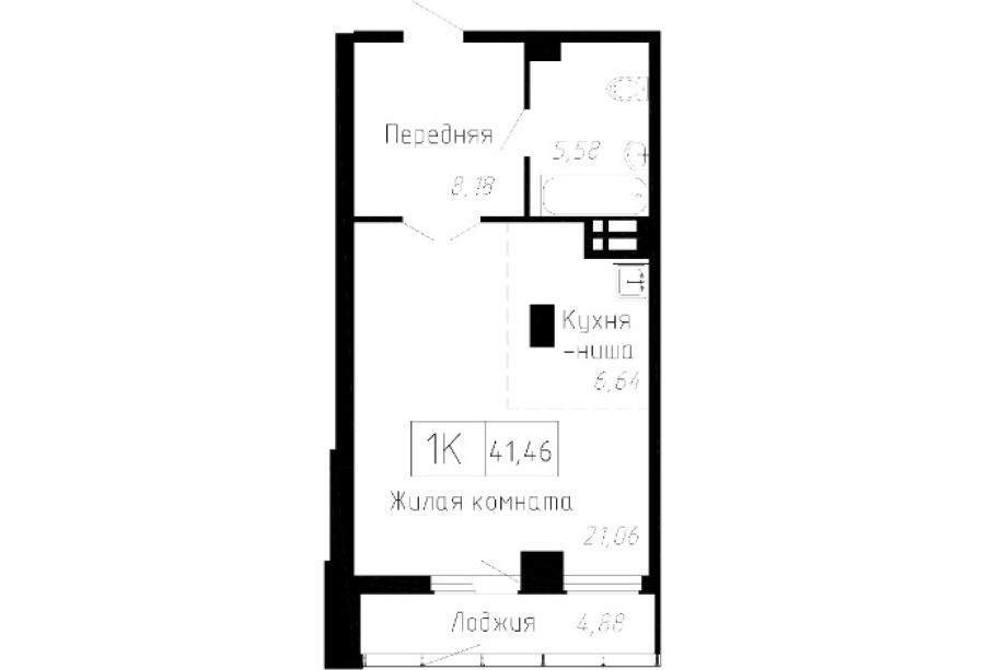 1-комнатная, 41.46 м² в Чайка