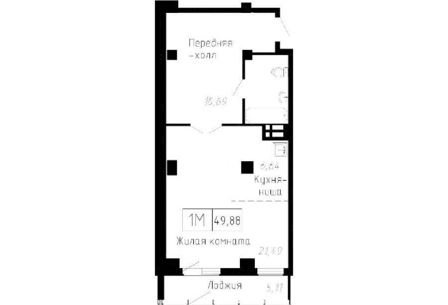 1-комнатная, 49.88 м² в Чайка