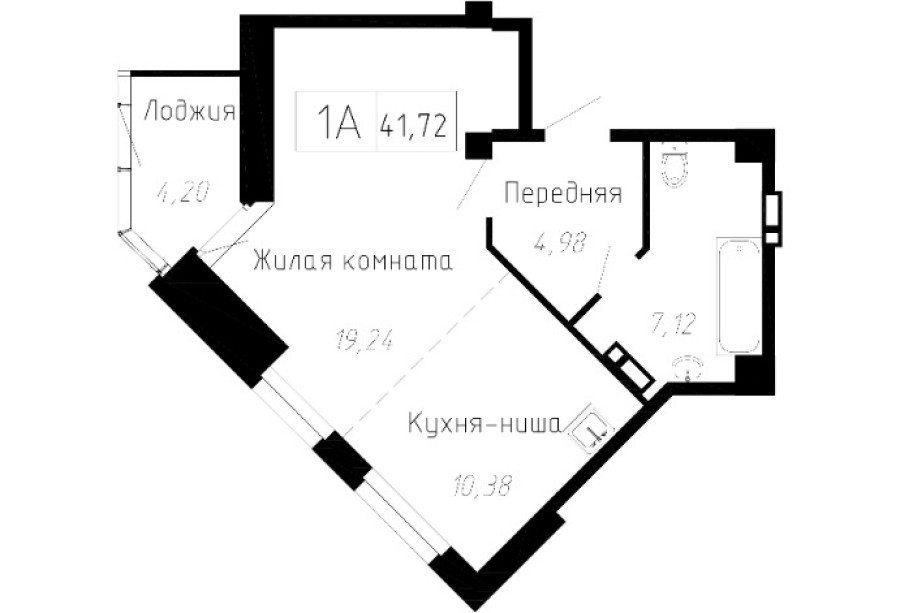 1-комнатная, 41.72 м² в Чайка