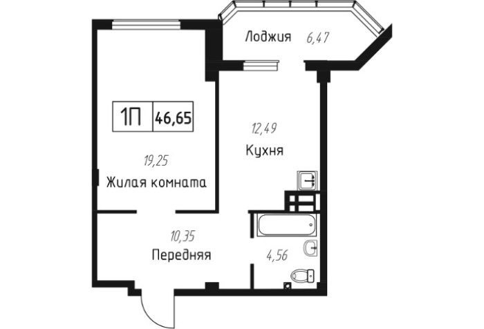 1-ΠΊΠΎΠΌΠ½Π°ΡΠ½Π°Ρ, 46.65 ΠΌΒ² Π² Π§Π°ΠΉΠΊΠ°