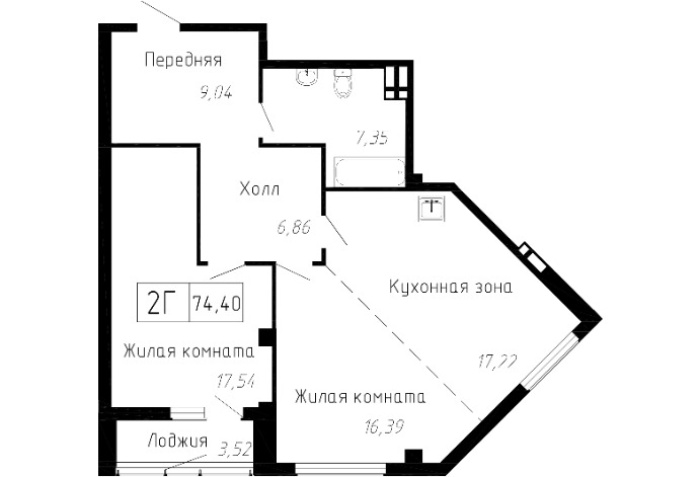 2-ΠΊΠΎΠΌΠ½Π°ΡΠ½Π°Ρ, 74.4 ΠΌΒ² Π² Π§Π°ΠΉΠΊΠ°