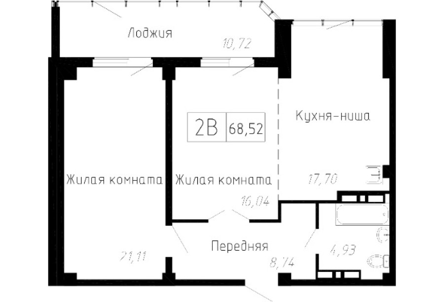 2-комнатная, 68.52 м² в Чайка